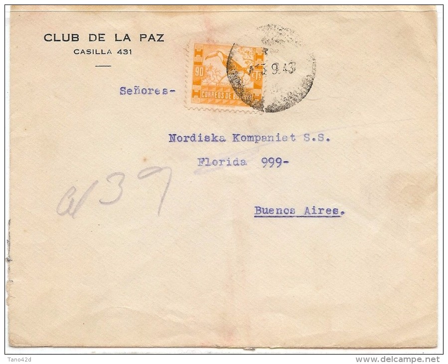 LBL33C - BOLIVIE LETTRE LA PAZ / BUENOS AIRES SEPTEMBRE 1943 THÈME OISEAUX - Bolivie