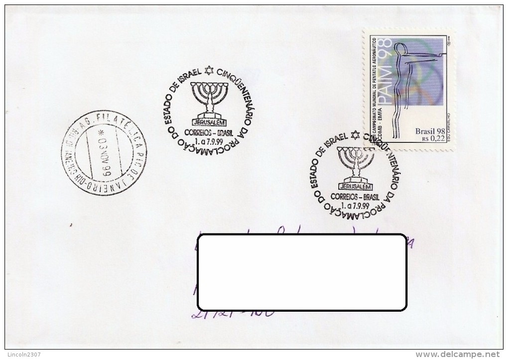LSJP BRAZIL Cover Fiftieth Anniversary Of The State Of Israel Candlestick 1999 - Briefe U. Dokumente
