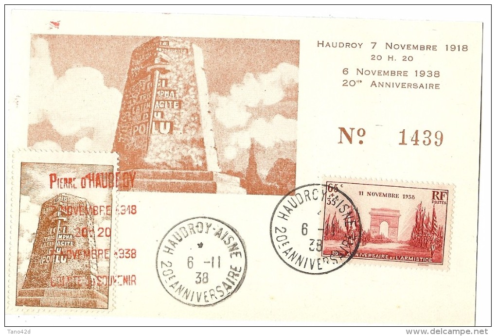 LBL33C - FRANCE SOUVENIR  20° ANNIV. 6/11/1918 HAUDROY - WW1