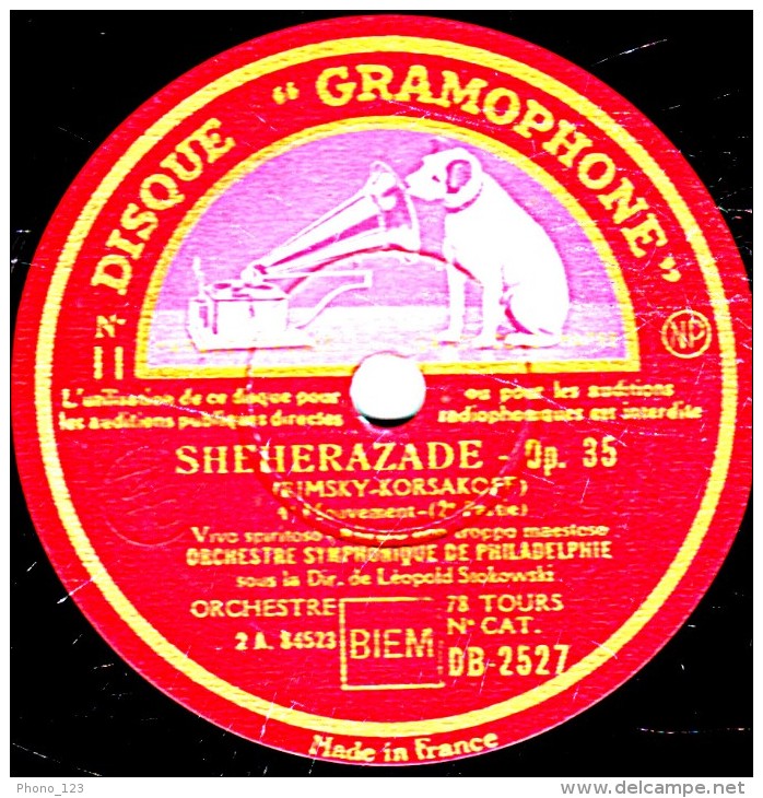 78 Trs  30 Cm - état EX -  ORCHESTRE SYMPHONIQUE DE PHILADELPHIE - SHEHERAZADE 4e Mouvement Fin -2e Partie Et Fin - 78 T - Disques Pour Gramophone