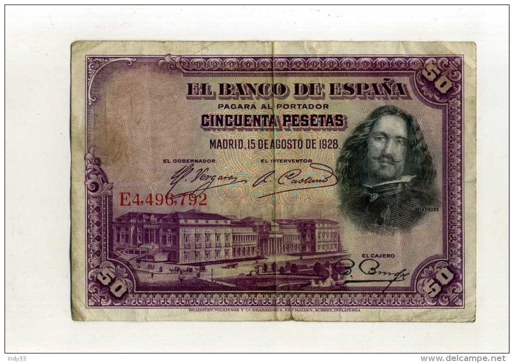 - ESPAGNE . 50 P. 1928 - 50 Pesetas