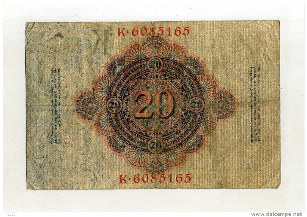 - ALLEMAGNE . BILLET 20 M. 1914 . - 20 Mark