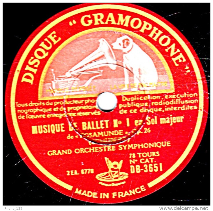 78 Trs 30 Cm état EX  GRAND ORCHESTRE SYMPHONIQUE  MUSIQUE DE BALLET N° 1 En Sol Majeuret 2 En Si Mineur De ROSAMUNDE - 78 T - Disques Pour Gramophone