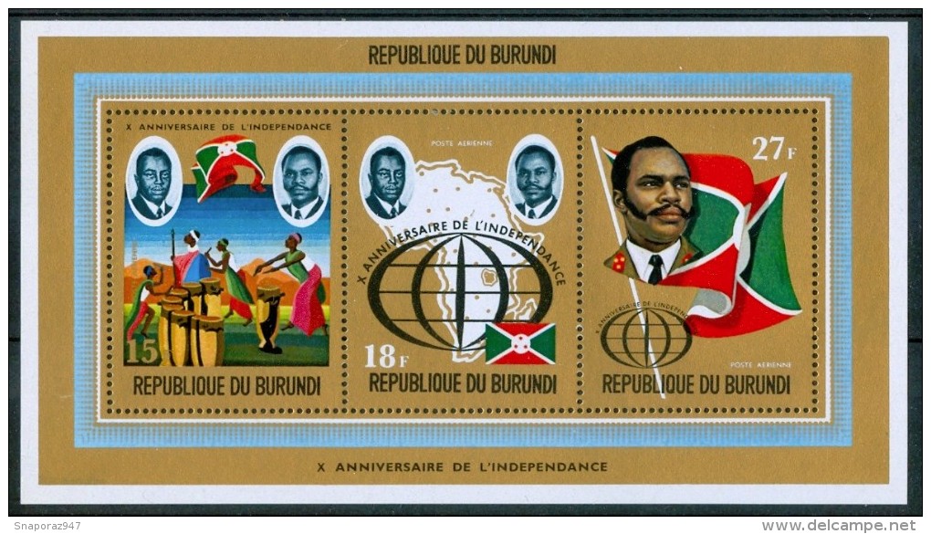 1972 Burundi  X° Indipendenza Silver Gold Printed Set 2 Block MNH** UL38 - Nuovi