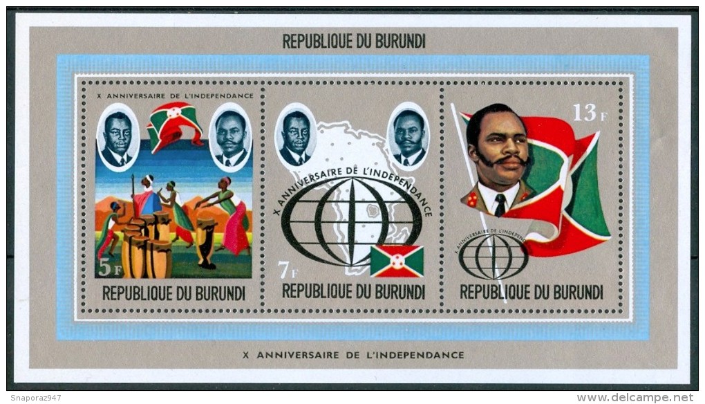 1972 Burundi  X° Indipendenza Silver Gold Printed Set 2 Block MNH** UL38 - Nuovi