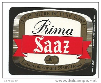 Ancienne étiquette Bière  Brasserie Des Enfants De Gayant Douai Nord Prima Saaz 0,245l - Bière