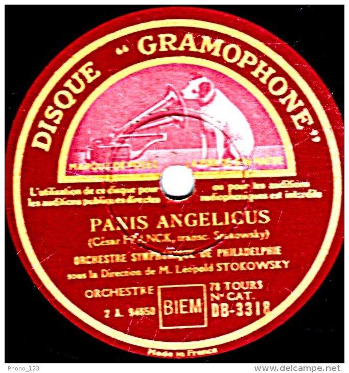 78 Trs 30 Cm état EX - ORCHESTRE SYMPHONIQUE DE PHILADELPHIE -  PANIS ANGELCUS - VALSE TRISTE - 78 T - Disques Pour Gramophone