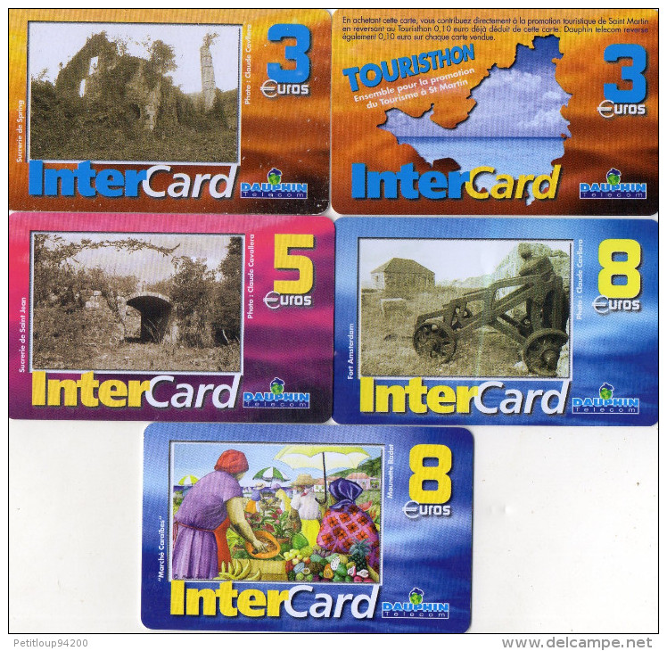 CARTES PREPAYEES DAUPHIN TELECOM SAINT-MARTIN 3e/3e/5e/8e/8e Inter Card  (lot De 5) 0566 - Antilles (Françaises)