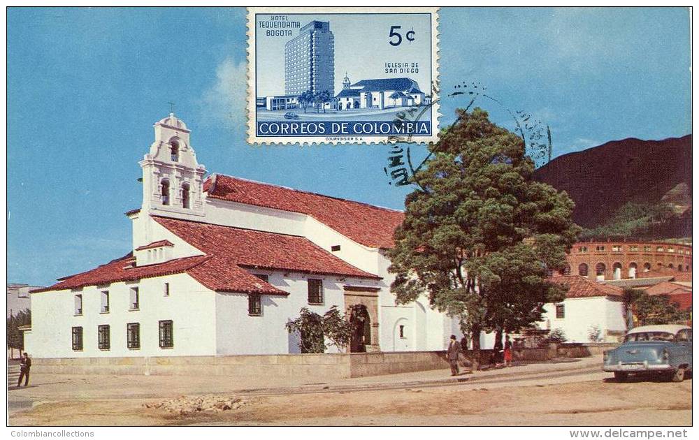 Lote PEP895, Colombia, Postal, Postcard, Tarjeta Maxima, Maximun Card, Bogota, Iglesia De San Diego, 808, Church - Colombia