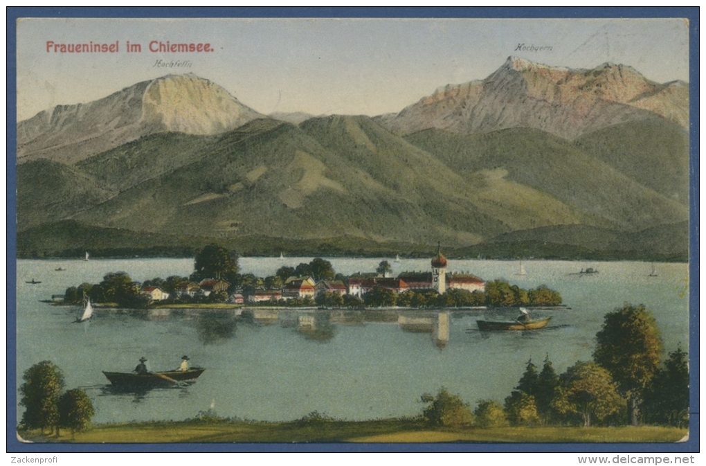 Fraueninsel Im Chiemsee Mit Hochfelln Und Hochgern, Gelaufen 1923 (AK621) - Traunstein