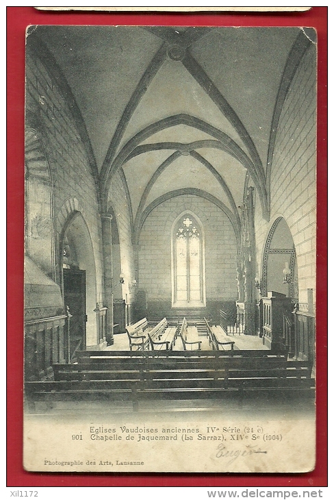 FXA-14  Intérieur De La Chapelle De Jaquemard La Sarraz. Précurseur, Cachet La Sarraz Et Vaulion 1906 - La Sarraz