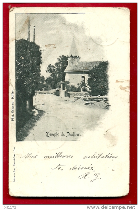 FXA-26  Temple De Duillier. Précurseur. Cachet Duilier Et Vaulion 1902, Taches Visibles Sur Scan - Duillier