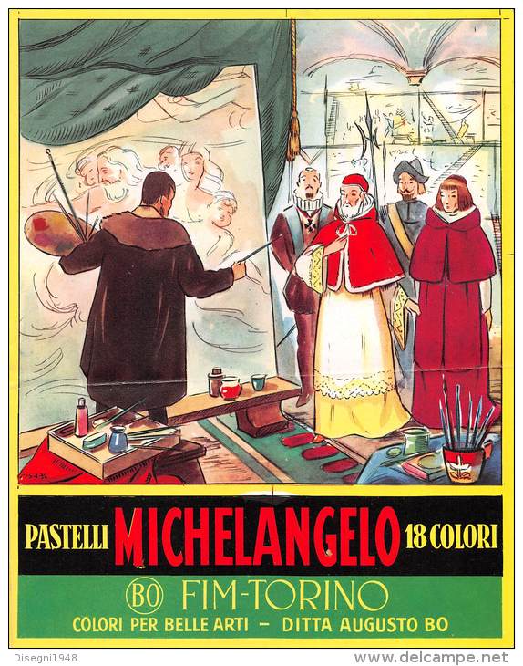 04010 " AUGUSTO BO - FIM - TORINO PASTELLI MICHELANGELO 18 COLORI". PROVA DI STAMPA PER  CONFEZIONE, ORIGINALE. - Publicités