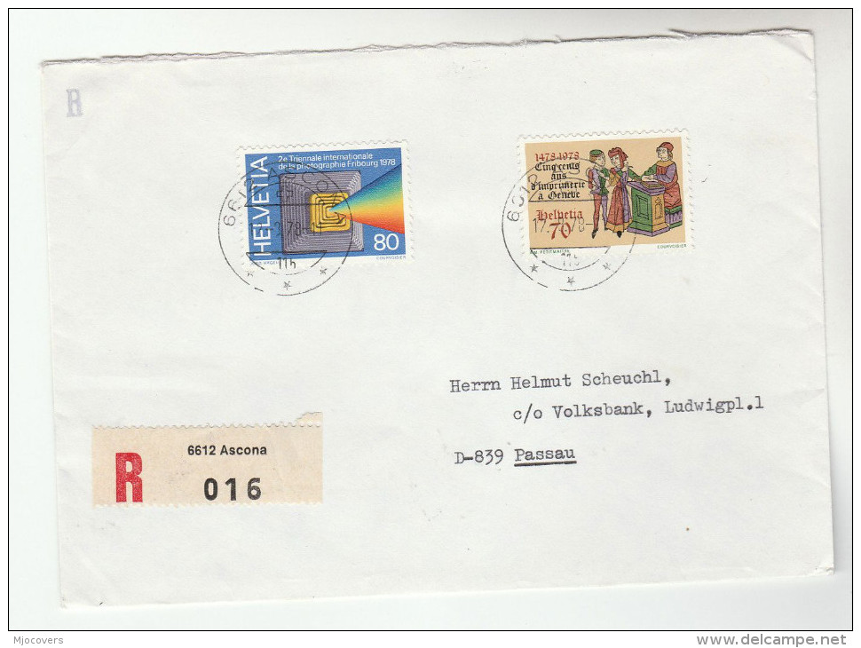 1978 REGISTERED Ascona  SWITZERLAND COVER  Stamps  INTERNATIONAL PHOTOGRAPHY , Etc  To Germany, Film - Covers & Documents