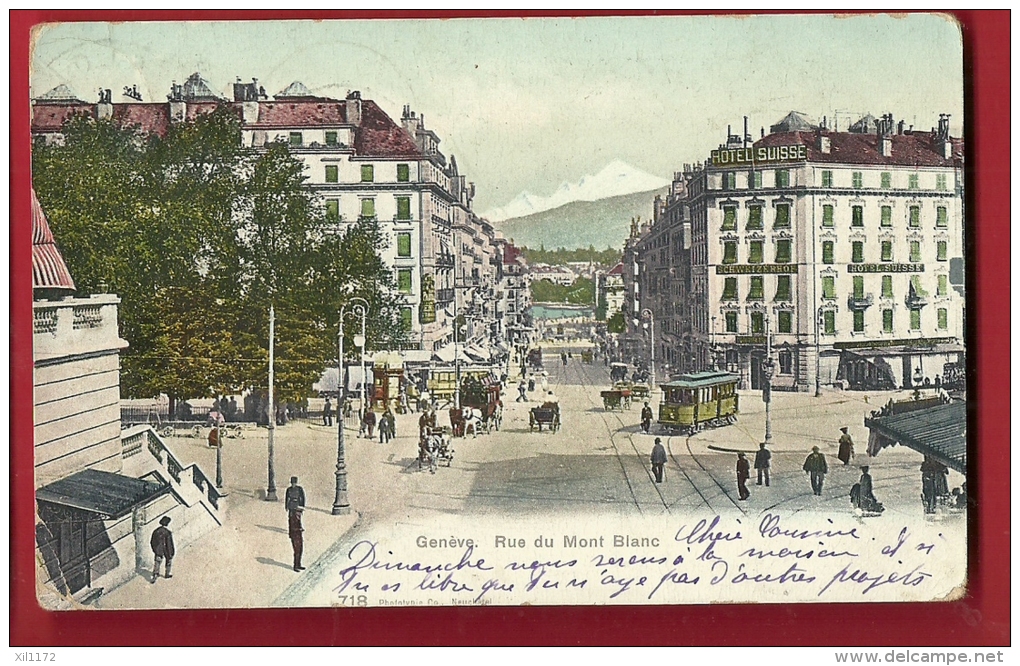 FXB-12 Genève Rue Du Mont-Blanc Et Place Chantepoulet, Tram. Cachets Cologny Et Vezenaz 1903 - Cologny