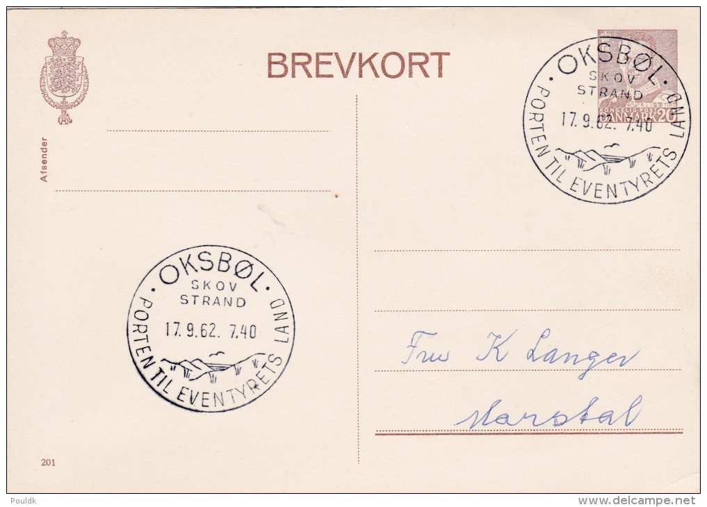 Denmark Postal Stationary 201 P/m Oksbøl - Porten Til Eventyrets Land 17.9.1962 (G77-17) - Briefe U. Dokumente