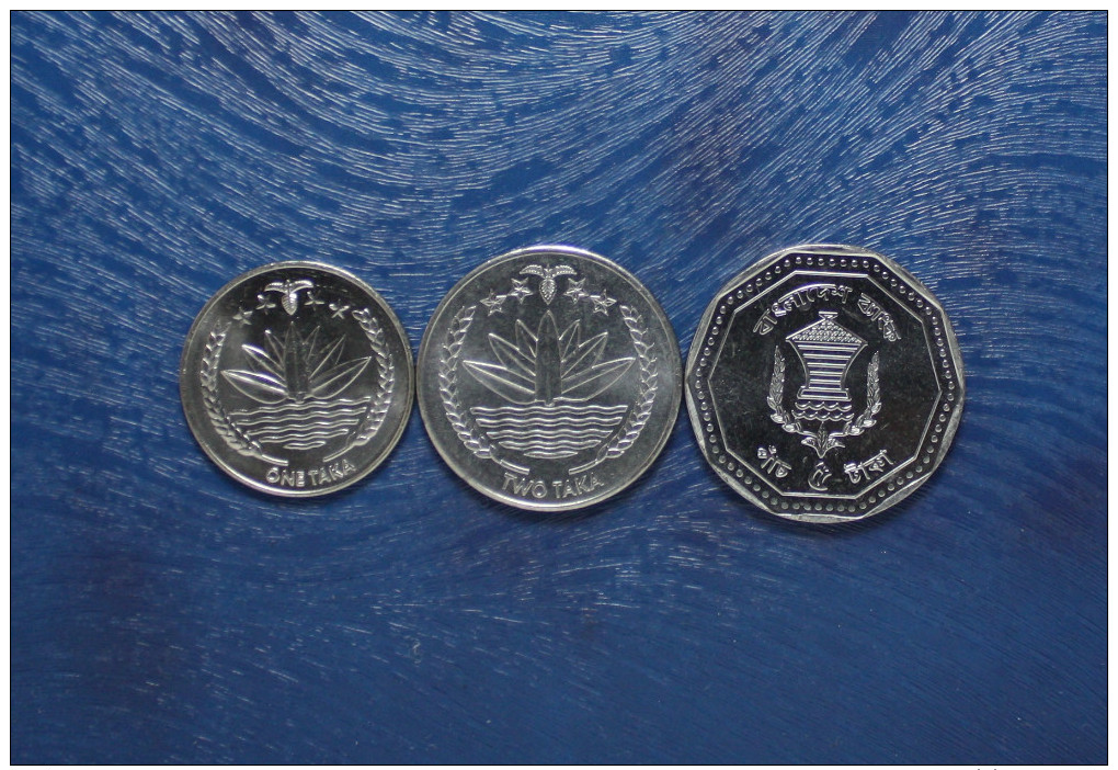 BANGLADESH 3 COINS UNC SET 2010 - 2012 1, 2 & 5 TAKA - Bangladesh