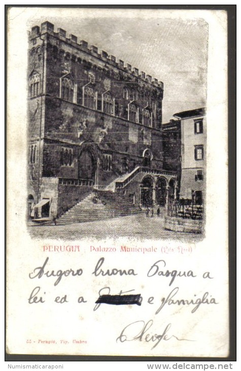 PERUGIA PALAZZO MUNICIPALE VIAGGIATA 1905 INDIRIZZO CANCELLATO COD.C.024 - Perugia