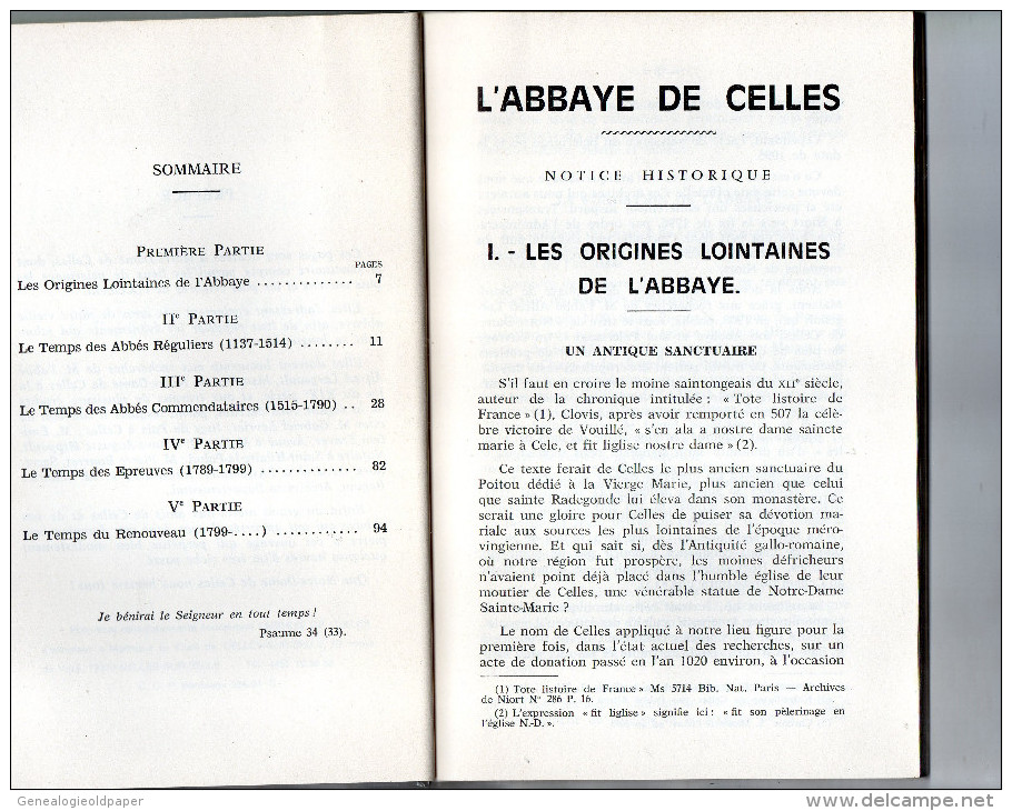 79 - L' ABBAYE NOTRE DAME DE CELLES DU POITOU- NOTICE HISTORIQUE 1984- PIERRE LIBEAU MONTFORTAIN - Poitou-Charentes