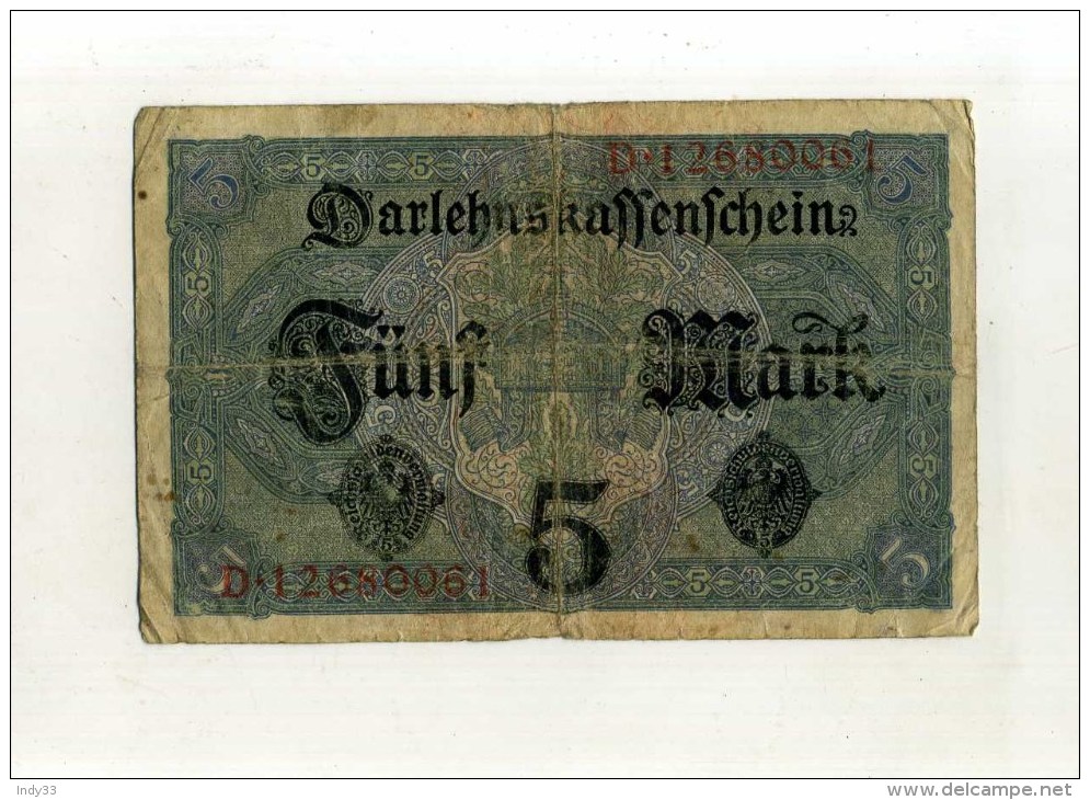 - ALLEMAGNE EMPIRE . BILLET 5 M. 1917 . - 5 Mark