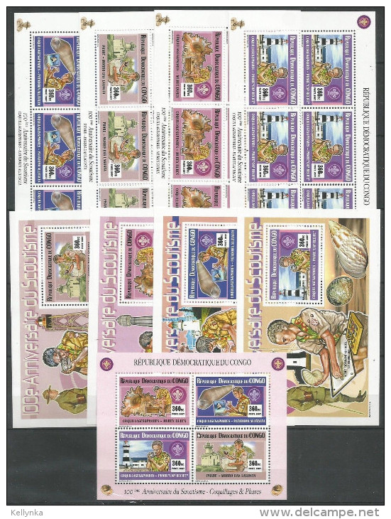 République Démocratique Du Congo - 2526/2529 (6x) + BL487/490 + BL491 - Scouts - Coquillages & Phares - 2007 - MNH - Ongebruikt