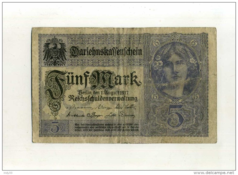 - ALLEMAGNE EMPIRE . BILLET 5 M. 1917 . - 5 Mark