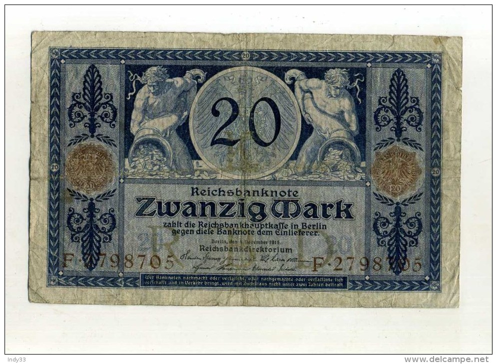 - ALLEMAGNE EMPIRE . BILLET 20 M. 1915 . - 20 Mark