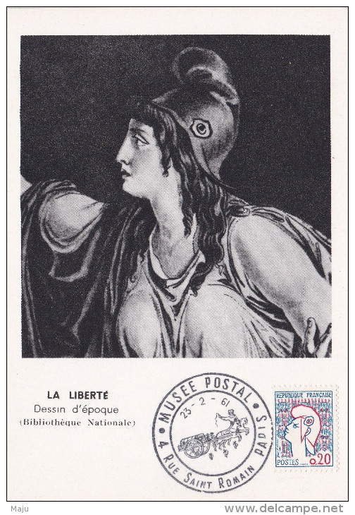 CM  MUSEE POSTAL PARIS LA LIBERTE  23/02/61  SCANS RECTO VERSO - 1960-1969