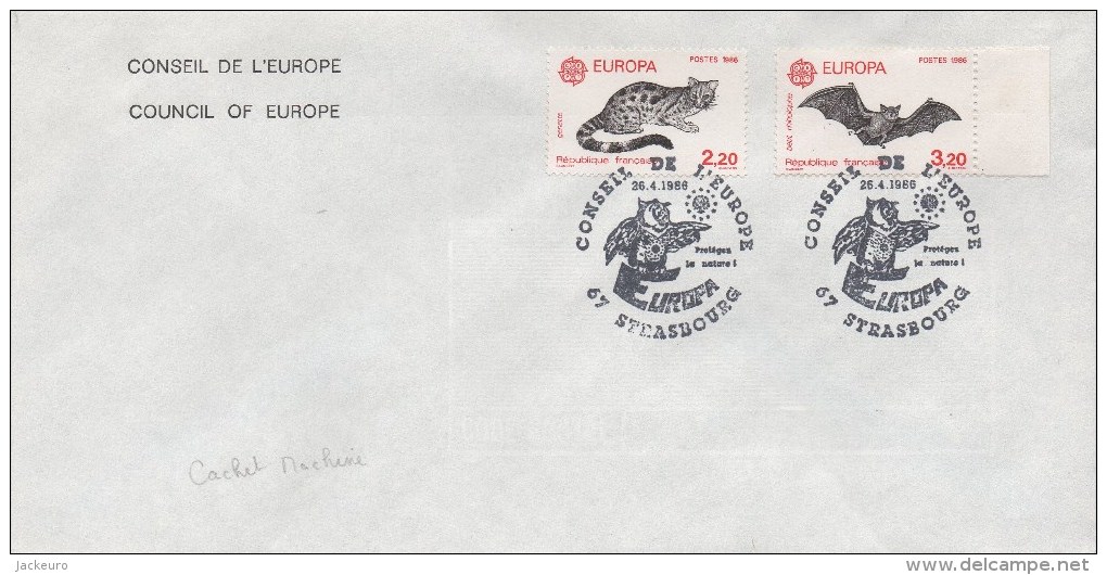 128  FDC Conseil De L'Europe + Europa 1986 Sur Enveloppe Officielle R  TTB (cachet Machine - Machinenstempel) - 1986