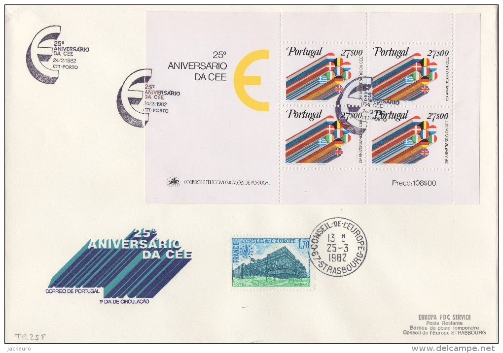 147  25e Aniversario Da CEE (de Porto Para O Parlamento Europeu Em Estrasburgo) 1982 TTB - Lettres & Documents
