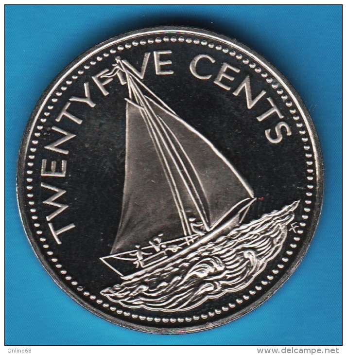 BAHAMAS 25 Cents 1977  - Elizabeth II - BATEAU Bahamian Sloop  ANIMALS  KM# 63.1 - Bahamas