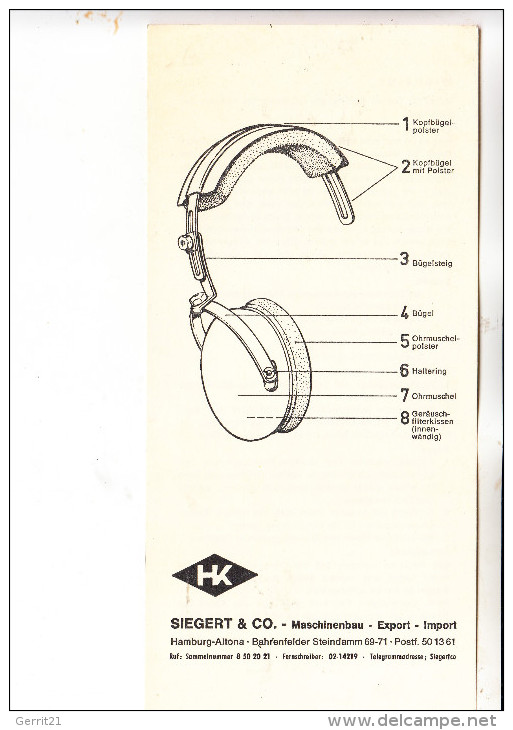 SCHIESSEN - Gehörschutz DC-Gehörmax, Siegert & Co., Instruktionsblatt, 1976 - Shooting (Weapons)