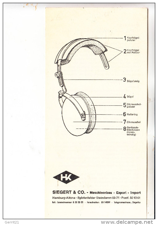 SCHIESSEN - Gehörschutz DC-Gehörmax, Siegert & Co., Instruktionsblatt, 1976 - Waffenschiessen
