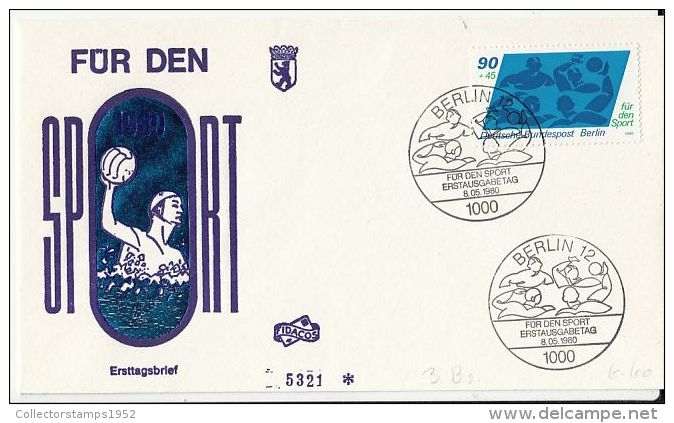 27453- WATER POLO, FOR THE SPORTS, EMBOSSED COVER FDC, 1980, GERMANY - Water-Polo