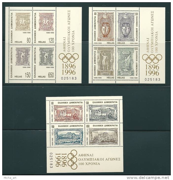 Greece 1996 Olympic Games Centenary 3 Miniature Sheets In Booklet MNH - Neufs