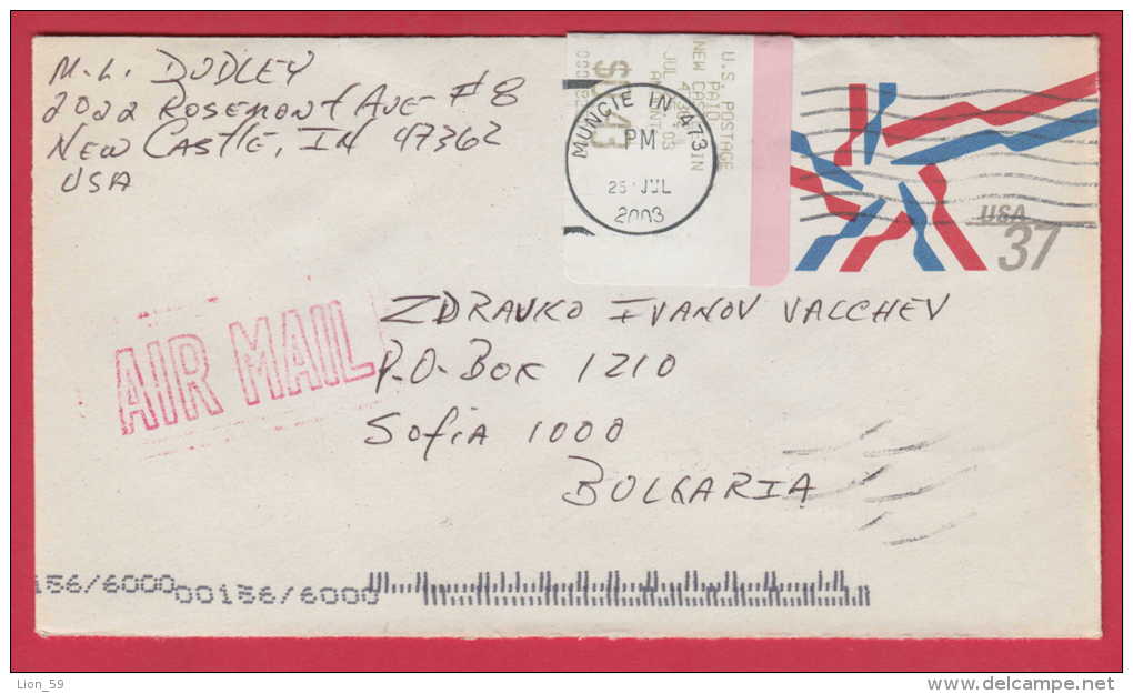 182307 / 2003 -  0.43 $ - STAMP LABEL  + 37 C. - RIBBON STAR , MUNCTE , IN , Stationery Entier, United States Etats-Unis - 2001-10