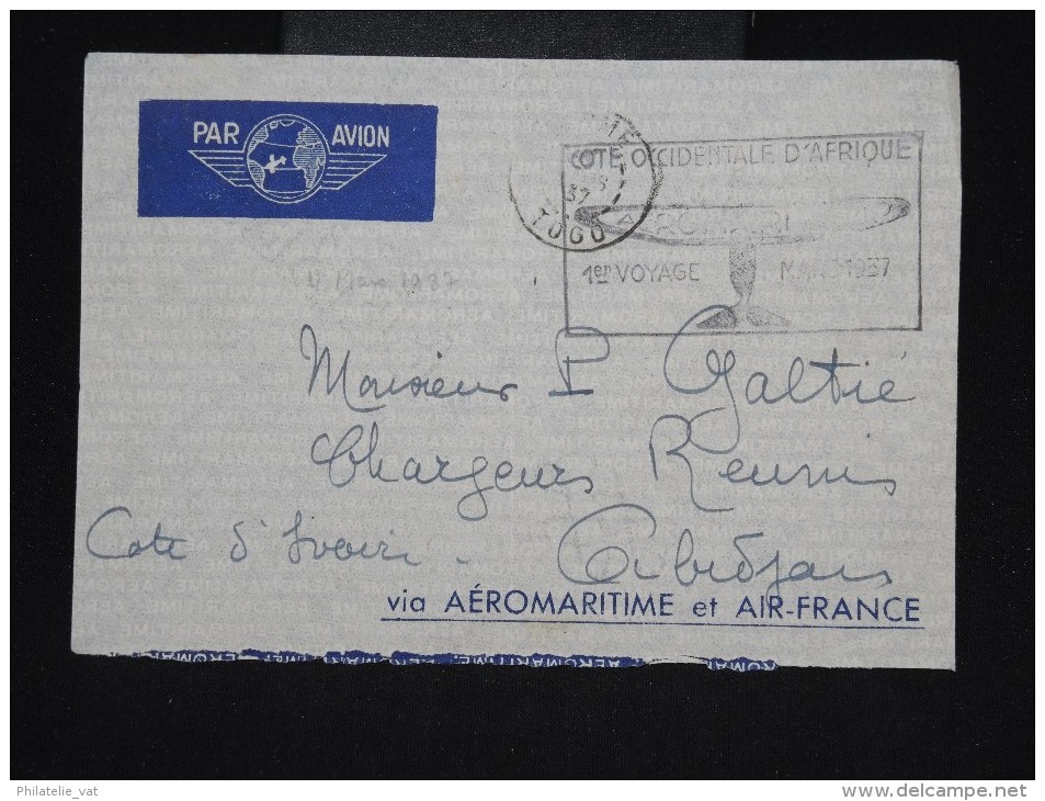 FRANCE - TOGO - 1er Vol Aéromaritime En 1937 Du Togo Pour Abidjan - à Voir - Lot P9451 - Briefe U. Dokumente