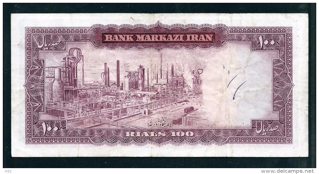 Banconote PERSIA PERSE PERSIEN Iran  PERSAN PERSIAN 1964 1°PERIOD SIGNATURE JAMSHID AMUZEGAR 100 RI  USED - Iran