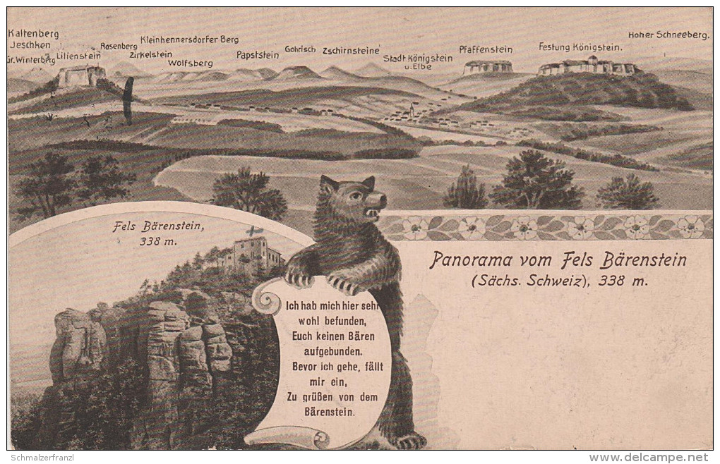 Litho Panorama AK Sächsische Schweiz Fels Bärenstein Mit Kaltenberg Rosenberg Wolfsberg Bei Naundorf Weissig Thürmsdorf - Wehlen