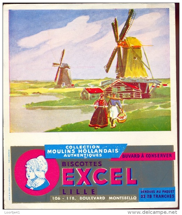 Buvard Vloeipapier Reclame Biscottes Excel Lille - Moulins  Hollandais - Molen - Sucreries & Gâteaux