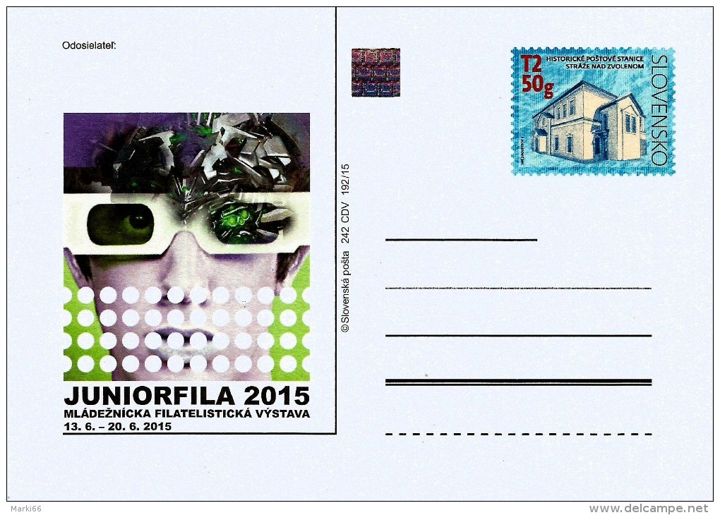 Slovakia - 2015 - JUNIORFILA 2015 Stamp Exhibition - Postcard With Printed Stamp And Hologram - Postales