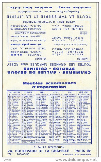 Calendrier Petit Format, 1965 : Meubles Rosey, Boulevard De La Chapelle, Paris - Tamaño Pequeño : 1961-70