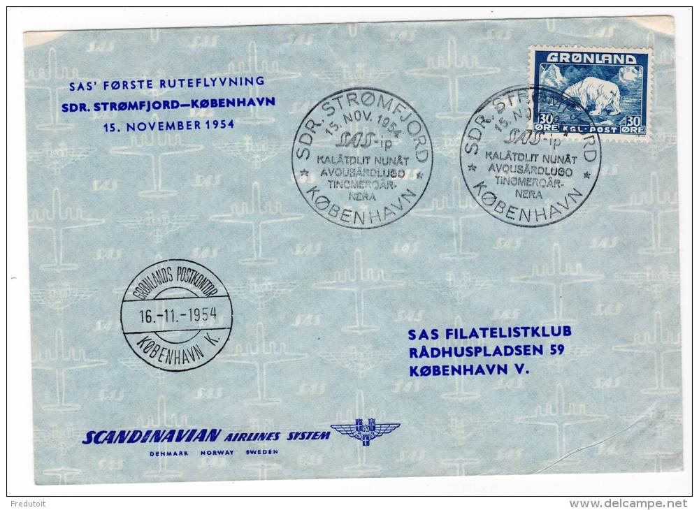 LETTRE - N°7 - SDR.STROMFJORD - KOBENHAVN Le 15/11/1954 - Covers & Documents