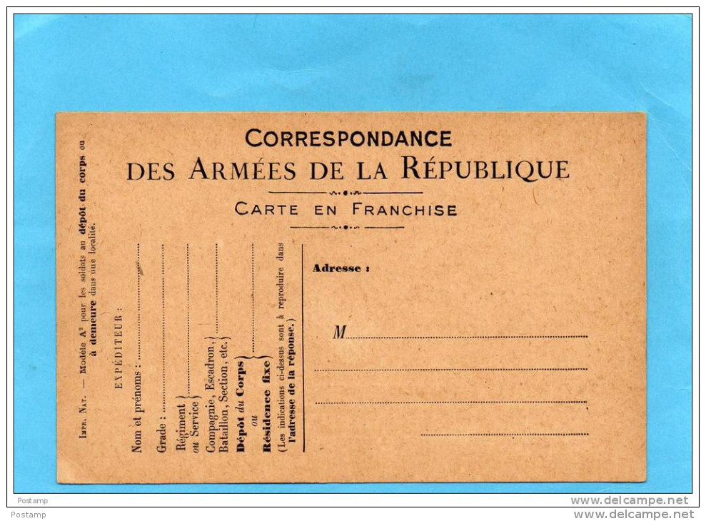 Carte FM Mod A2-neuve - Pour Les Soldats Au Dépot Du Corps à Demeure-TTB  état Impec - Lettres & Documents