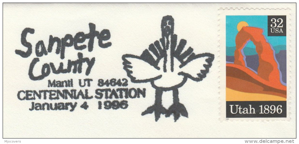 1996 UTAH CENTENNIAL Stamps FDC With SPECIAL Pmk  TURKEY BIRD SANPETE COUNTY CENTENNIAL Cover  Usa United States Birds - Other & Unclassified