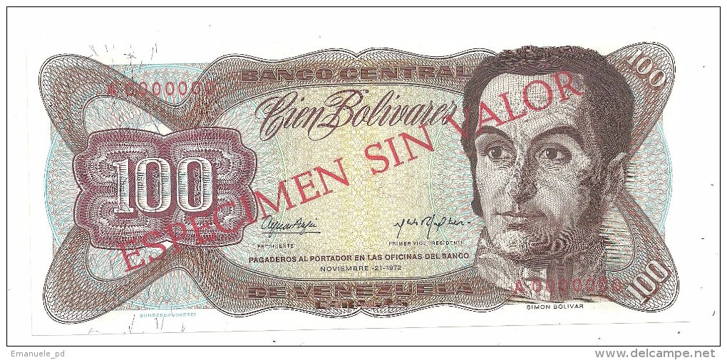 Venezuela 100 Bolivares 1972 SPECIMEN UNC - Venezuela