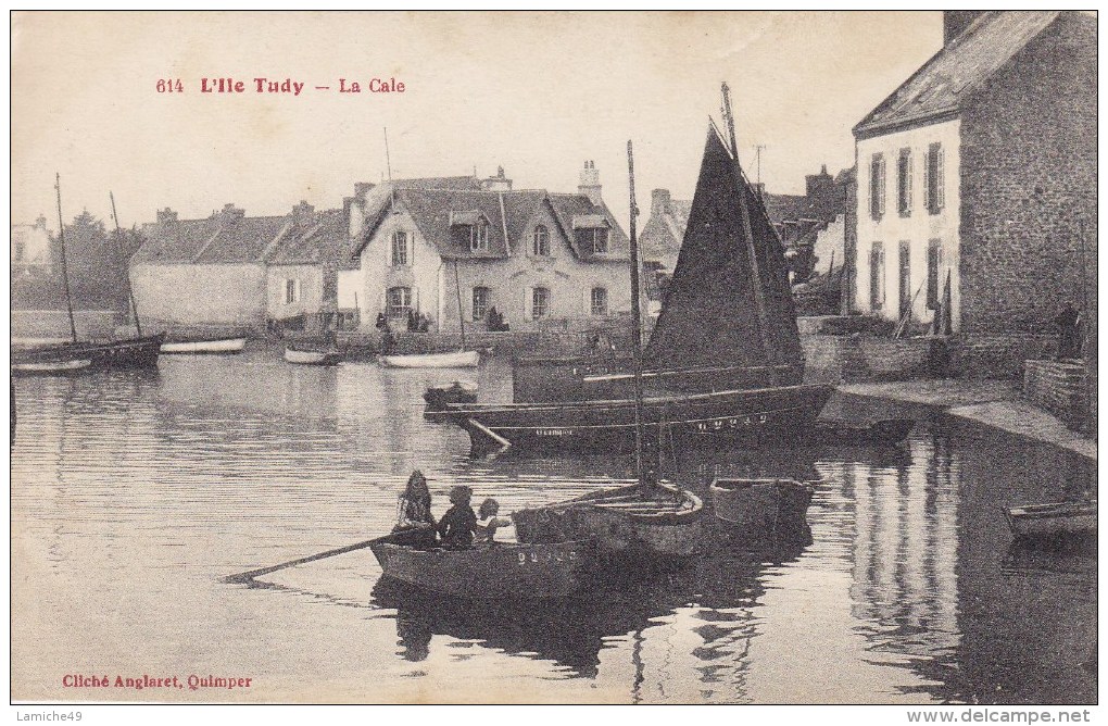 L ILE TUDY La Cale  ( Barque Voilier Bateau De Pêche ) Circulée 1923 - Ile Tudy