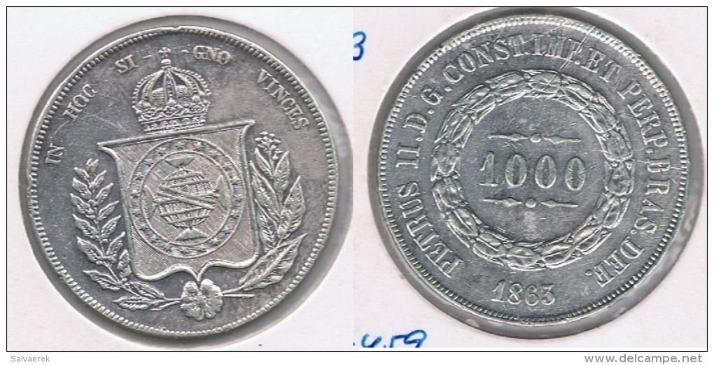 BRASIL 1000 REIS 1863 PLATA SILVER Y - Brasil