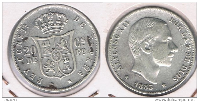 ESPAÑA FILIPINAS ALFONSO XII 20 CENTAVOS PESO 1885 PLATA SILVER Y - Filipinas