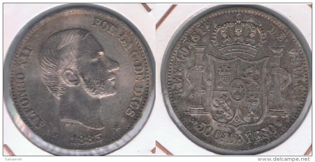ESPAÑA FILIPINAS ALFONSO XII 50 CENTAVOS PESO 1885 PLATA SILVER Y - Philippines